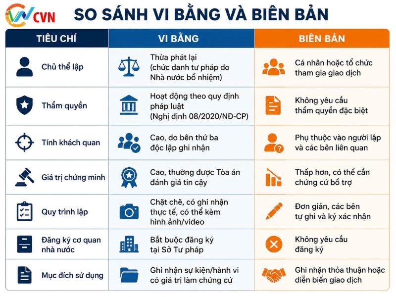So sánh vi bằng và biên bản
